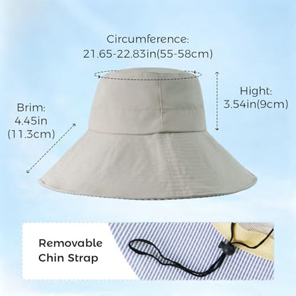 Womens Wide Brim Sun Hat UPF 50+ Foldable Bucket for Beach Travel - color: Khaki