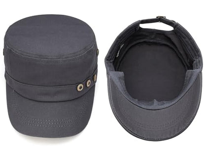 Initlove Cadet Army Cap Military Unisex Flat Top Hat for Men Women - color: 3 Button Grey