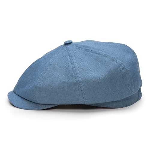 Sterkowski Model Rowdy | 100% Linen Newsboy Cap for Men and Women | Airy 8 Panel Paperboy Cap - color: Light Blue, size: 7 1/4