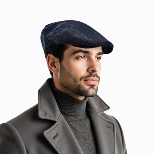 Newsboy Cap for Men/Women Newsboys Hat Men Beret Hats Soft & Comfortable Dress Beret Fashionable Caps for Daily Wear - color: Corduroy Navy, size: X-Large