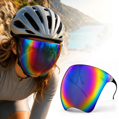 Full Face Visor Protection, Wraparound Sun Protection Face Shield for Men - color: Black With Rainbow Mirror
