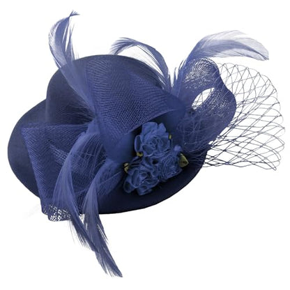 Fascinator Hat Tea Party Accessories Wedding Headwear for Girls and Women - color: Navy Blue