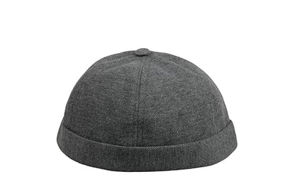 Cotton Docker Cap, Unisex Brimless Cap, Men Skull Cap, Brimless Beanie Hat, Men Women Cuffed Hat. - color: Gray