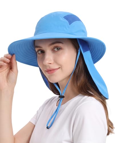Home Prefer UPF 50+ Sun Hat with Neck Flap Wide Brim Fishing Hat for Men - color: Sky Blue