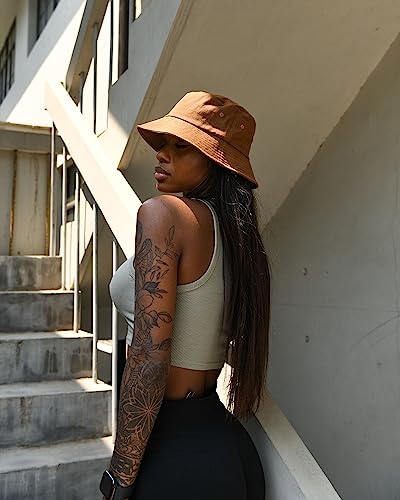 FURTALK Bucket Hats for Women Washed Cotton Packable Summer Beach Sun Hats Bucket Hat with Strings for Travel - color: Dark Orange