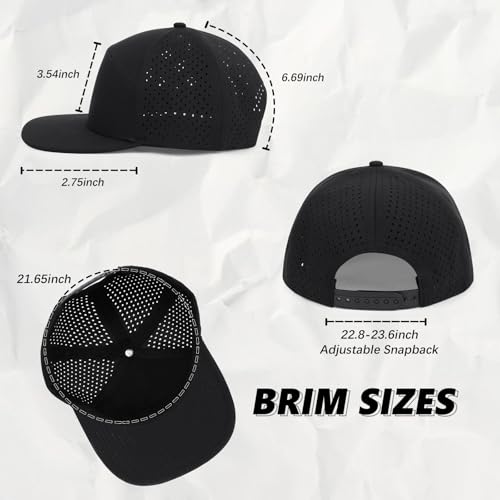 Quick Dry Baseball Cap Flat Brim Snapback Golf Hat for Men Women - color: Black