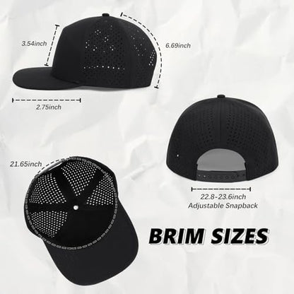 Quick Dry Baseball Cap Flat Brim Snapback Golf Hat for Men Women - color: Black