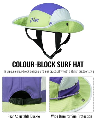 CLAPE Surf Bucket Hat with Chin Strap, Waterproof UPF 50+ Surfing Hat Packable Brimmed Boonie Hat for Women Men - color: Sh2507a-applegreen