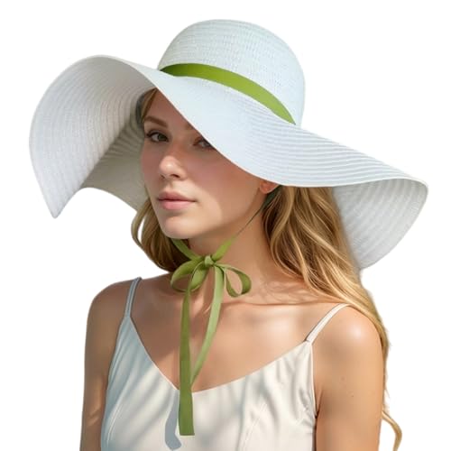 Oversized Beach Straw Hats for Women Floppy, Extra Large Sun Visor Hat Wide Brim Summer Roll Up Big Beach Hat Women Foldable - color: Diameter 50cm White-1