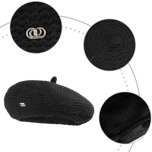 Women Summer Straw Woven Sunhat Classic Beret Artist Painter Sun Hat Cap - color: B Black