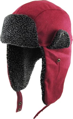 Wool Blend Aviator Trapper hat Trooper Ear Flaps Ushanka Eskimo Russian Warm Winter Cold… - color: Burgundy Wool Blend