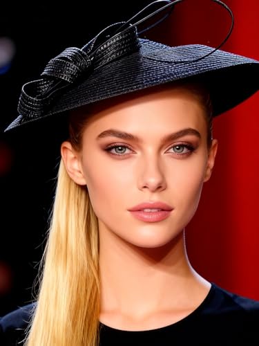 Vintage Fascinators Pillbox Hat for Women Straw Fedora Wide Brim Ladies Church Sinamay Derby Hats - color: Black