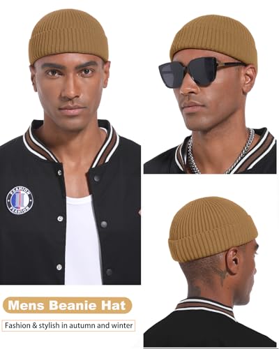 Short Fisherman Beanie for Men Women Wool Knit Cuff Winter Hats - color: 1pcs-light Coffee