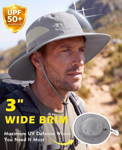 Connectyle Men's Breathable UPF 50+ Sun Hat Packable UV Protection Bucket Hat for Fishing Hiking Camping Safari Beach Golf - color: Gray