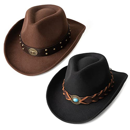 Western Cowboy Hat Felt Wide Brim Women Men Cowgirl Hats - color: Zh Group-black+coffee