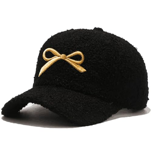 Winter Baseball Cap for Women Lamb Wool Solid Color Warm Baseball Cap for Outdoor Travel - color: B Blackgold