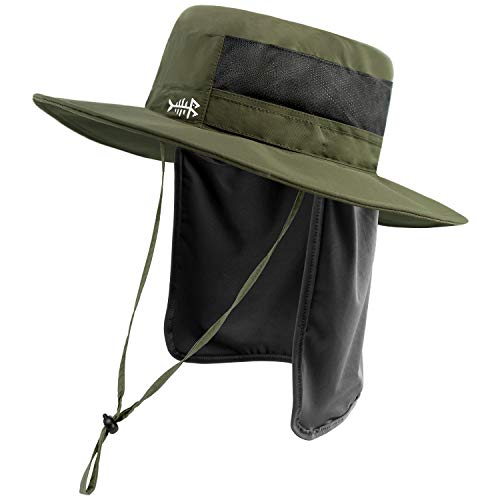 BASSDASH UPF 50+ Sun Fishing Hat Water Resistant with Detachable Neck Flap - color: Army Green