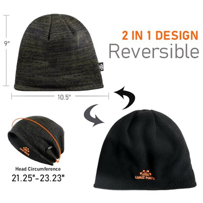 Lvaiz Winter Fleece Lined Beanie Hat for Men Women Reversible Skull Cap - color: Mixed Coffee+black