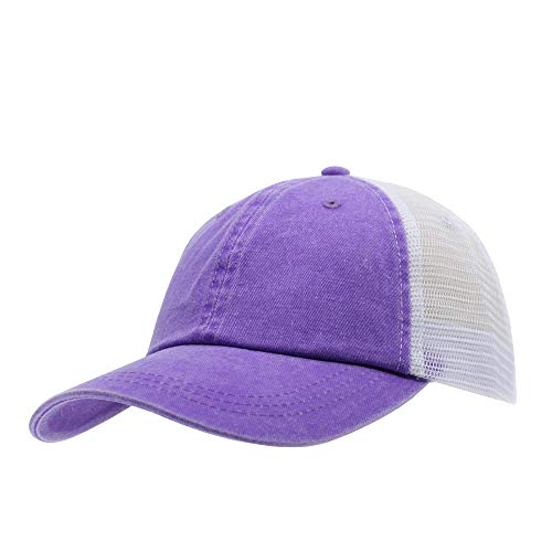 Vintage Washed Soft Mesh Cotton Adjustable Baseball Cap - color: Purple/White