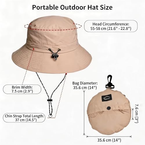 Honnesserry Bucket Hats for Woman Men Outdoor UV Sun Protection Hat Nylon - color: Beige