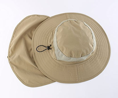 Home Prefer Outdoor UPF50+ Mesh Sun Hat Wide Brim Fishing Hat with Neck Flap Sun Hat for Men Women - color: Khaki