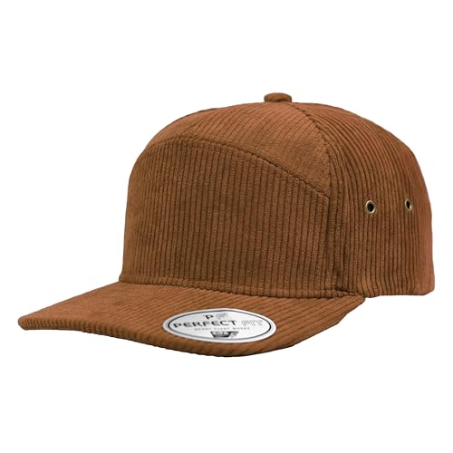 7 Panel Corduroy Cap – Structured Cotton Snapback Flat Bill Adjustable Unisex Streetwear Hat - color: Cooper