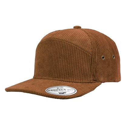 7 Panel Corduroy Cap – Structured Cotton Snapback Flat Bill Adjustable Unisex Streetwear Hat - color: Cooper