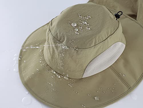 Home Prefer Outdoor UPF50+ Mens Sun Hat with Neck Flap Womens UV Protection Hat Wide Brim Safari Fishing Hiking Gardening Hat - color: Light Khaki Green