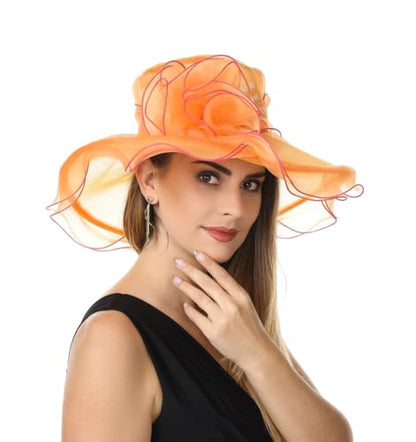 SAFERIN Women's Organza Church Fascinator Bridal Tea Party Wedding Hat - color: Tz-orange Rose