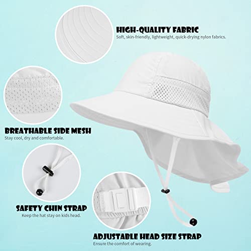 Toddler Baby Sun Hat Kids Summer Beach Essentials Adjustable Beach Hats with Bucket Wide Brim for Boys Girls Age 0-14 Years - color: 1 Pack - White, size: 6-24 Months