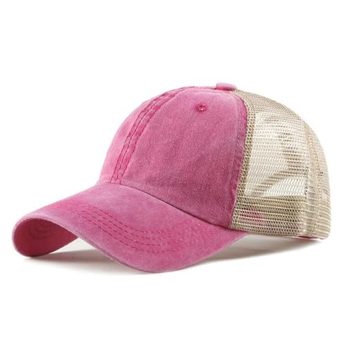 CLAPE Vintage Mesh Baseball Cap Low Profile Trucker Hat for Men Breathable Cotton Summer Cool Hat Outdoor Ball Cap - color: Zm02-pink