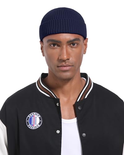 Short Fisherman Beanie for Men Women Wool Fleece Lined Winter Hat - color: 1pcs-navy Blue