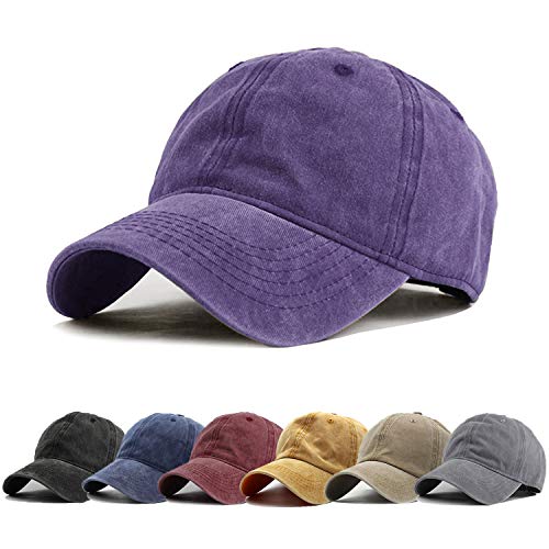 HH HOFNEN Baseball Cap Washed Cotton Unstructured Vintage Hat for Men Women - color: #1 Purple