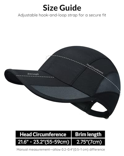 GADIEMKENSD Quick Dry Running Hat, UPF50+, Cooling Breathable Mesh, Water-Repellent, Plain & Packable, Anti-Glare - color: Black