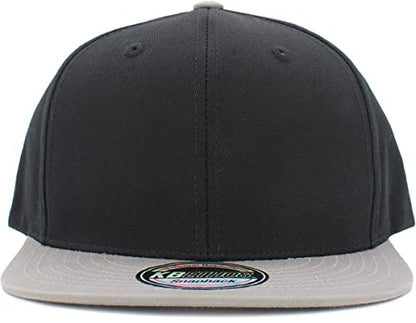 KBETHOS Classic Snapback Hat Blank Cap Underbrim Cotton Wool Blend Flat Visor Adjustable Unisex - color: Black Light Gray