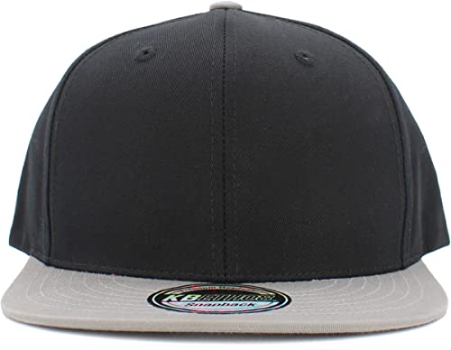 KBETHOS Classic Snapback Hat Blank Cap Underbrim Cotton Wool Blend Flat Visor Adjustable Unisex - color: Black Light Gray