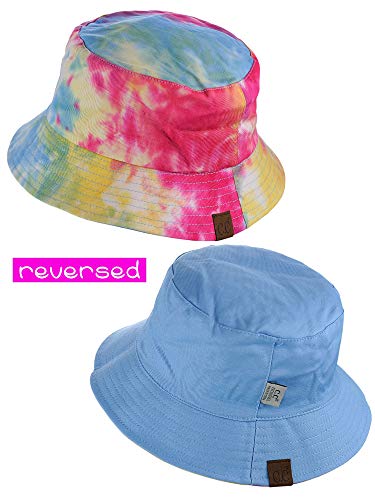 C.C Unisex 100% Cotton Packable Reversible Tie Dye Bucket Sun Hat - color: Hot Pink/Light Blue