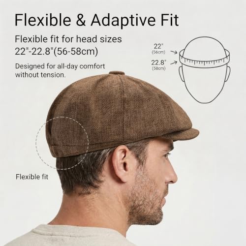 ZLYC Newsboy Cap for Men Summer Flat Cap Lightweight Beret Hat - color: Solid Coffee