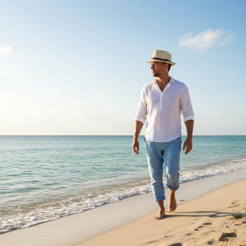 Straw Fedora Hat for Men Panama Hat Short Brim Summer Sun Hat - color: A-beige