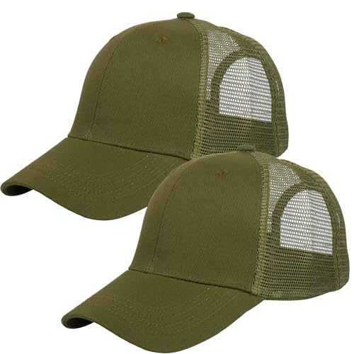 Falari Trucker Hat Baseball Cap Structured Plain Design 6 Panel, Adjustable Size - color: 2pk Army Green & Army Green