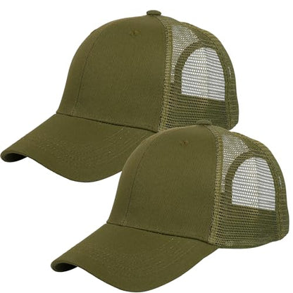 Falari Trucker Hat Baseball Cap Structured Plain Design 6 Panel, Adjustable Size - color: 2pk Army Green & Army Green