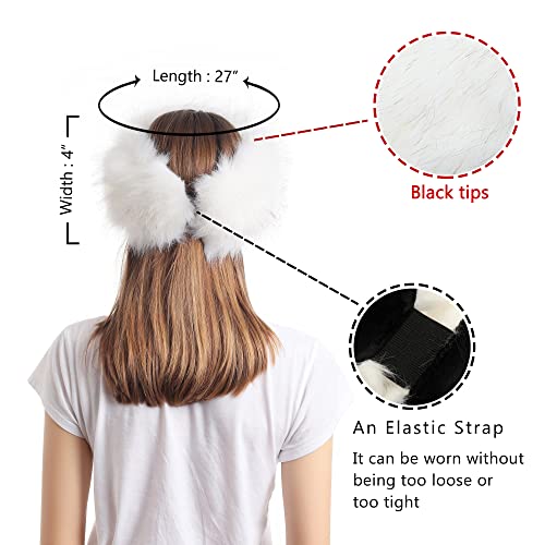 LA CARRIE Faux Fur Headband with Stretch Women's Winter Earwarmer Earmuff - color: White with Tips