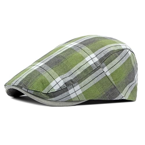 Men's Breathable Flat Plaid Ivy Newsboy Cabbie Gatsby Golf Driving Hat Cap - color: Green