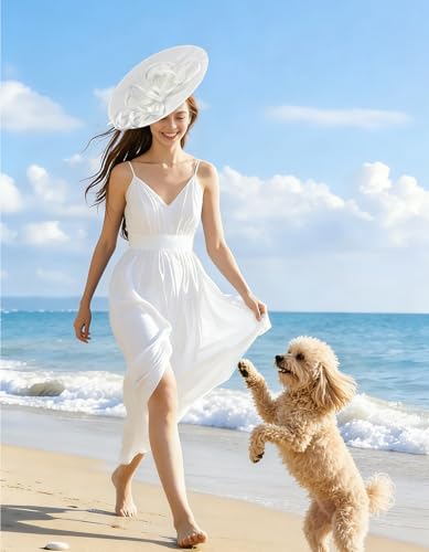 Unpifolov Fascinators Hats Elegant Women Flower Mesh Feathers Wedding Cocktail Bride Headband for Derby Hat Tea Party - color: White