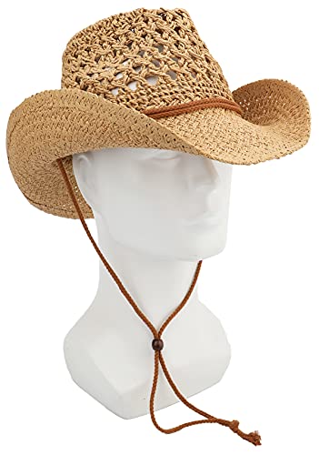 Adult Sun Straw Western Cowboy Hat - color: Khaki, size: One Size