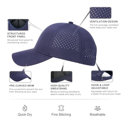 FEINION Men Laser Mesh Breathable Snapback Baseball Cap - color: Navy