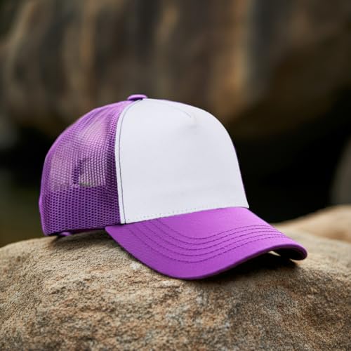 Falari 5-Panel Mesh Baseball Cap, Trucker Hat, Structured Plain Design, Cotton, Adjustable Size - color: 1pk Purple
