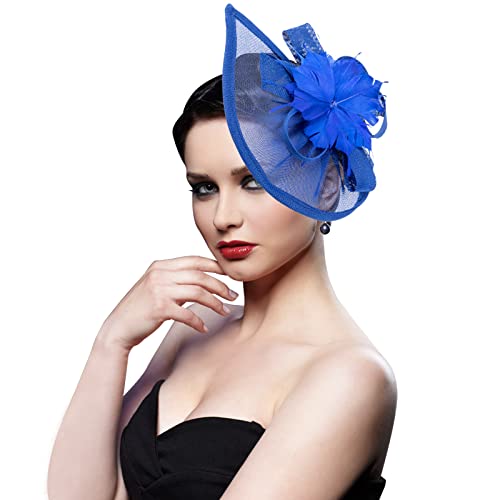 AQOKKA Women Fascinators Hats Flower Fascinators with Headband and Clip Tea Party Headwear for Women and Girls - color: Blue Feather Flower a