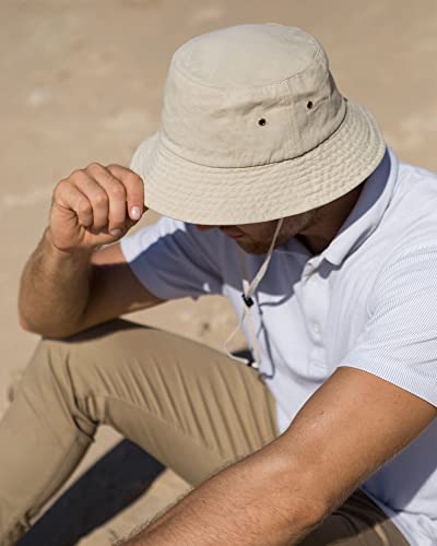FURTALK Bucket Hats for Women Washed Cotton Packable Summer Beach Sun Hats Bucket Hat with Strings for Travel - color: Beige