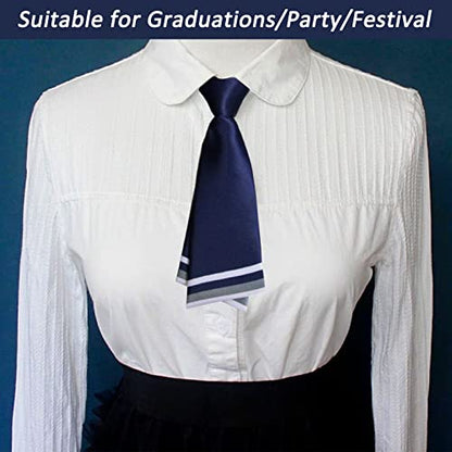 Mantieqingway Women Uniform Necktie Adjustable Strap Striped Pre-tie Ties - color: Navy Blue